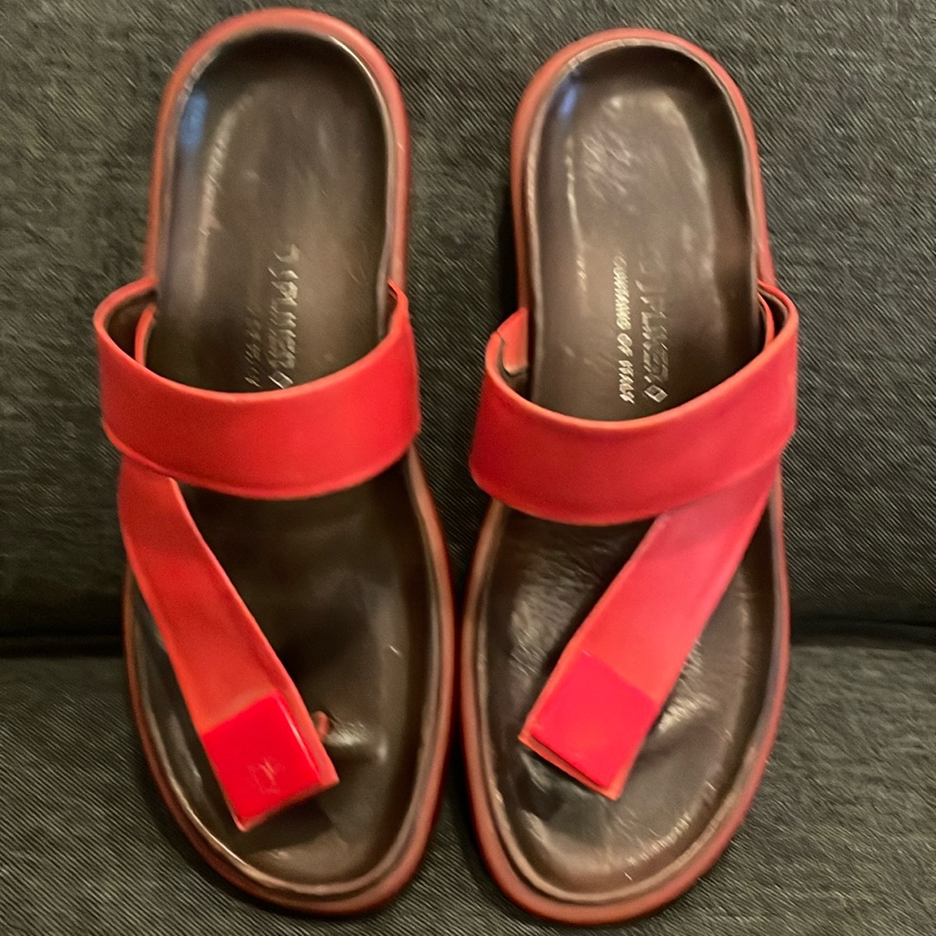 D J Pliner Wedge Sandals Slides Red Leather Size Us 6,5 Comfy Simple Cruise